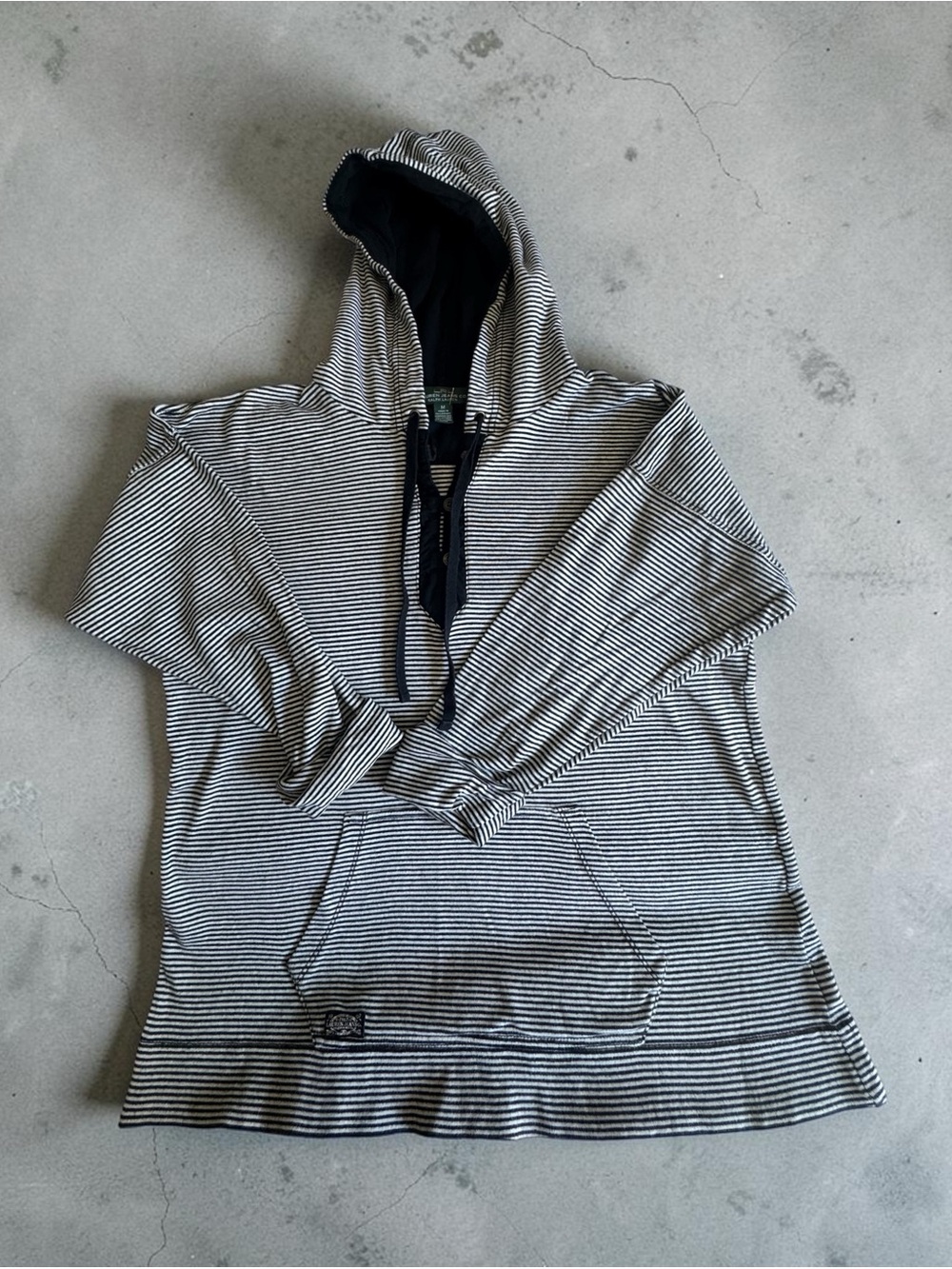 LRL Ralph Lauren Jeans Co. Striped Pullover Hoodie with Quarter Sleeves Size M